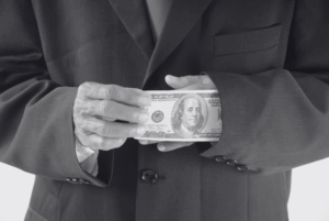 Man pulling dollar out of sleeve representing the hidden cost of internal recruitment vs rpo